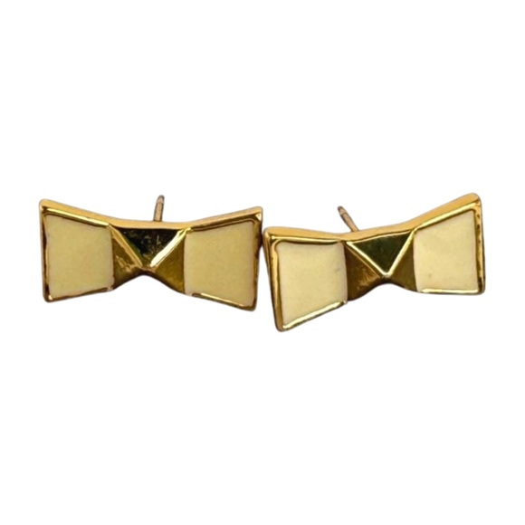 Kate Spade Gold Tone and Cream Enamel Bow Stud Earrings - Picture 3 of 5